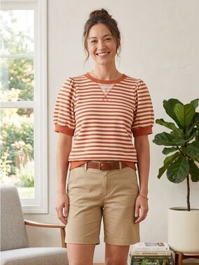 JODIFL Puff Short Sleeve - Terracotta Striped Blouse Size Small
